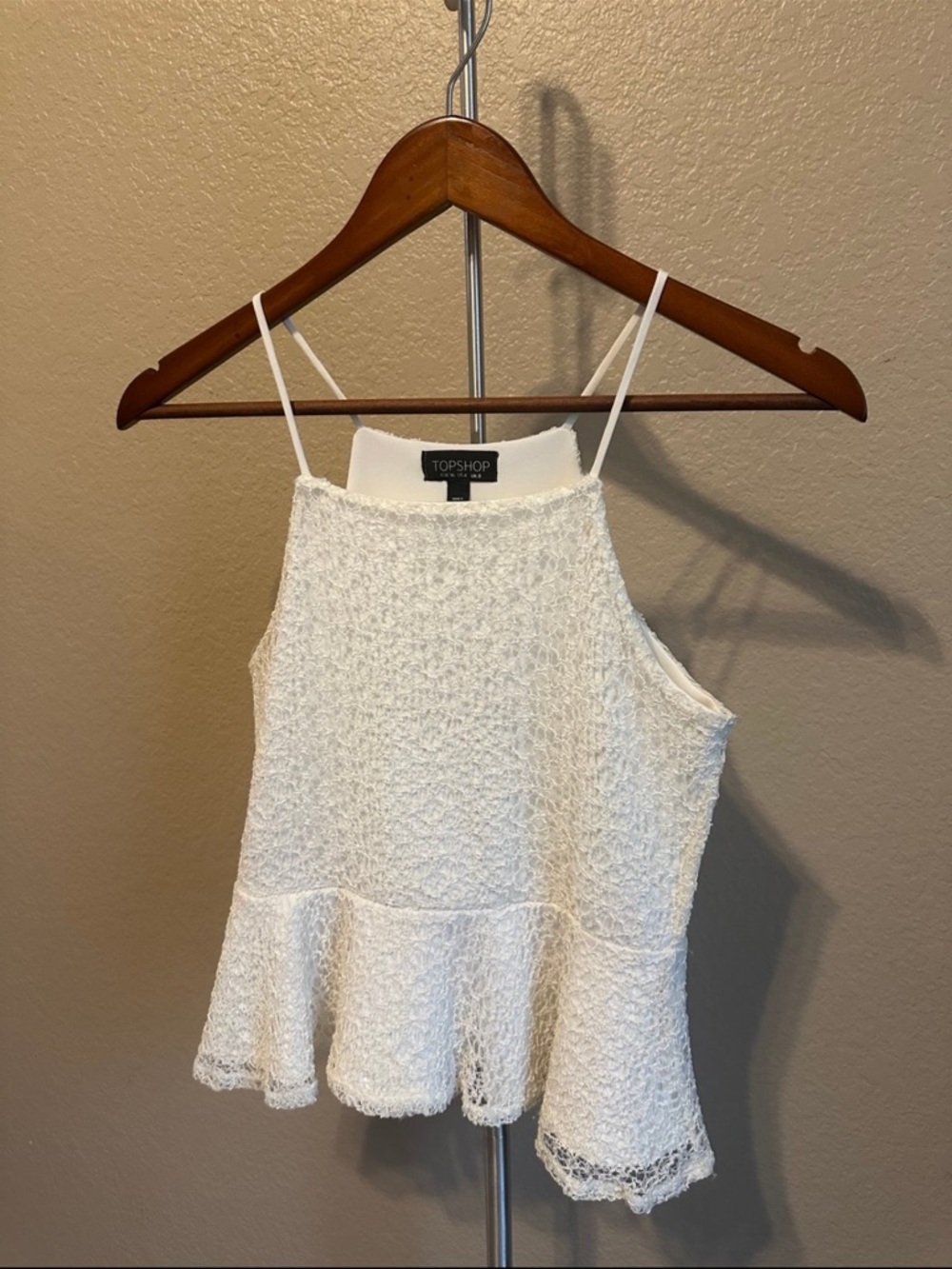 Topshop White Textured Peplum Camisole